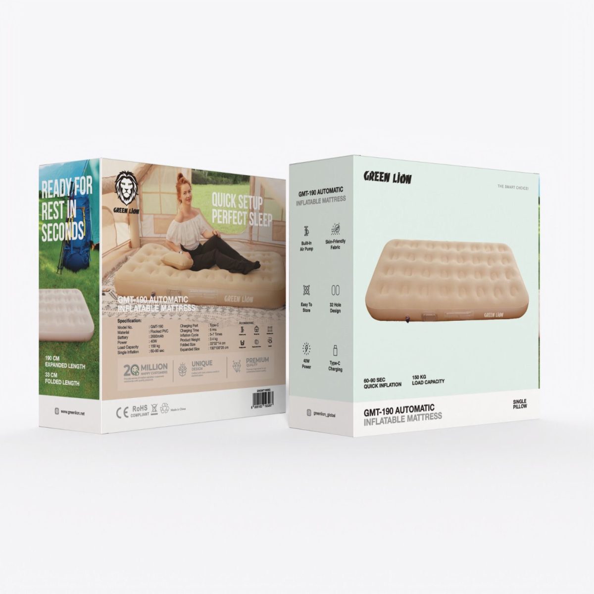 تشک بادی اتوماتیک گرین لاین مدل Green Lion GMT-190 AUTOMATIC INFLATABLE MATTRESS