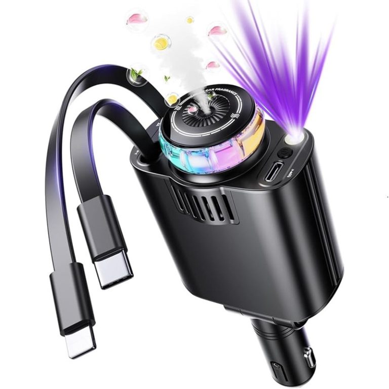 شارژر فندکی پنج کاره همراه با رایحه افشانی و نور Five-function lighter charger with aroma diffuser and RGB light